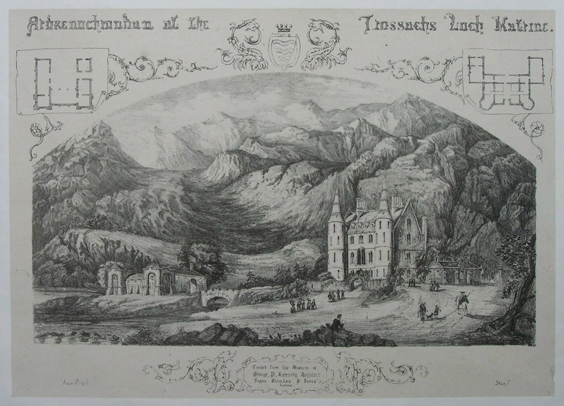 Lithograph - Trossachs Loch Katrine. Crested from the designs of George P. Kennedy, Architect, Sussex Chambers, St James's, London.